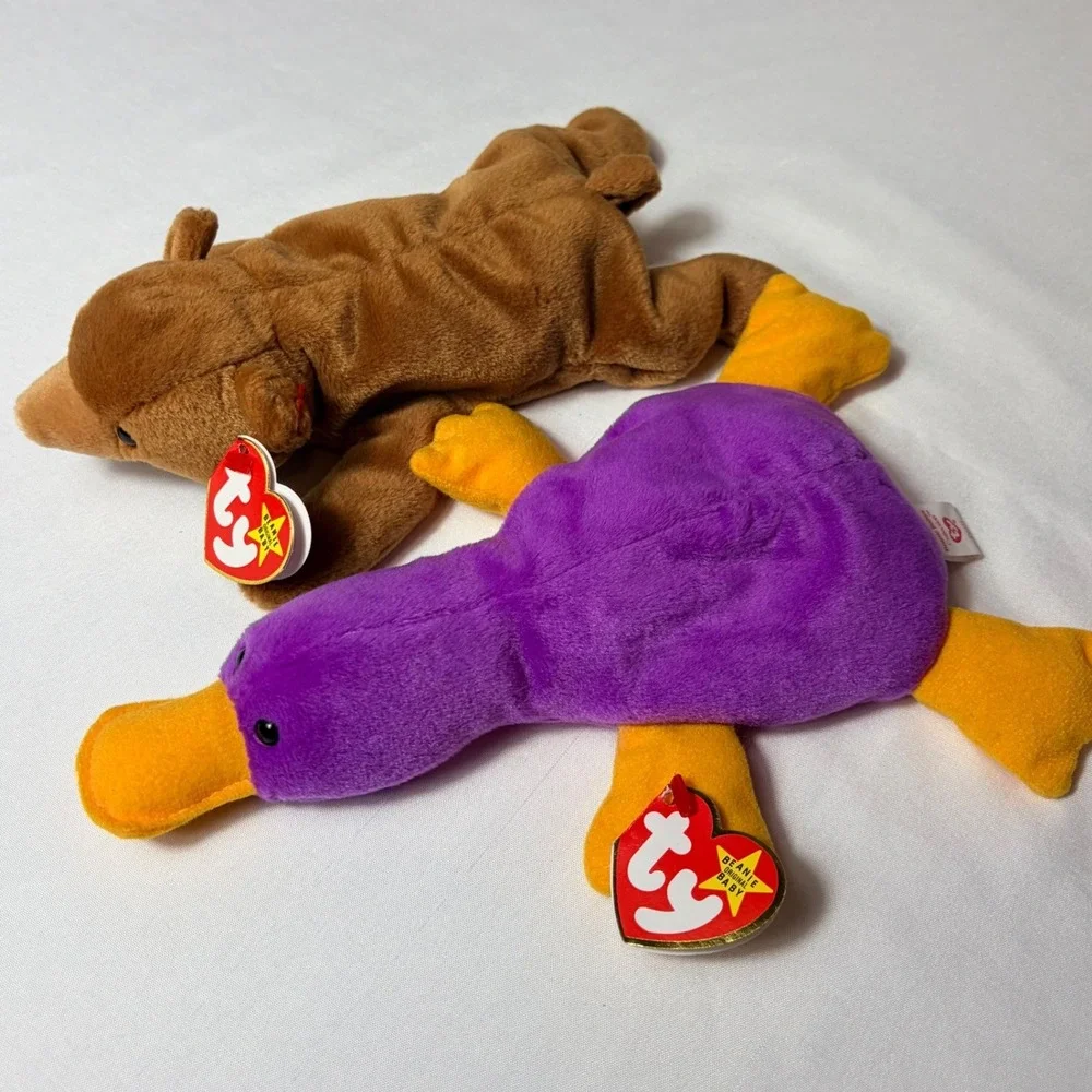 Ty Beanie Babies Patti Platypus Purple Cubbie Bear Brown 1993 Vintage Plush Lot